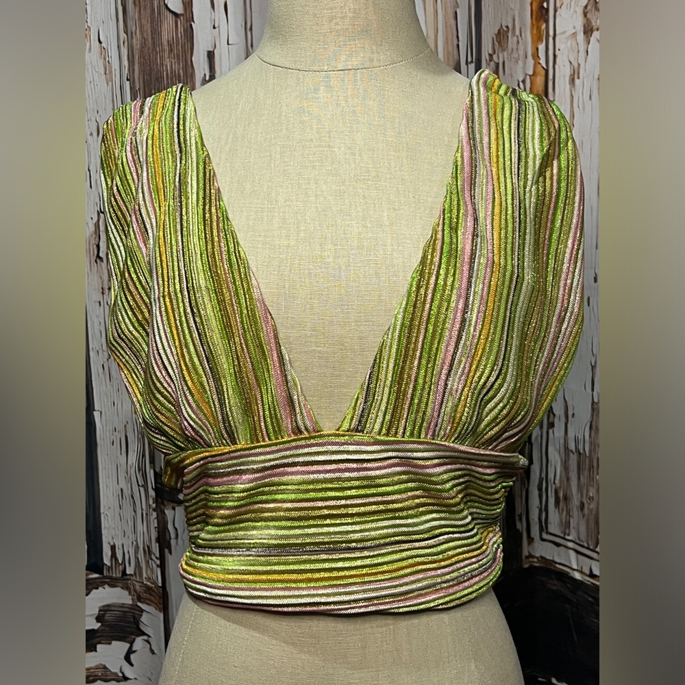 AKIRA Multicolor Striped V-Neck Crop Top - Picture 2 of 6